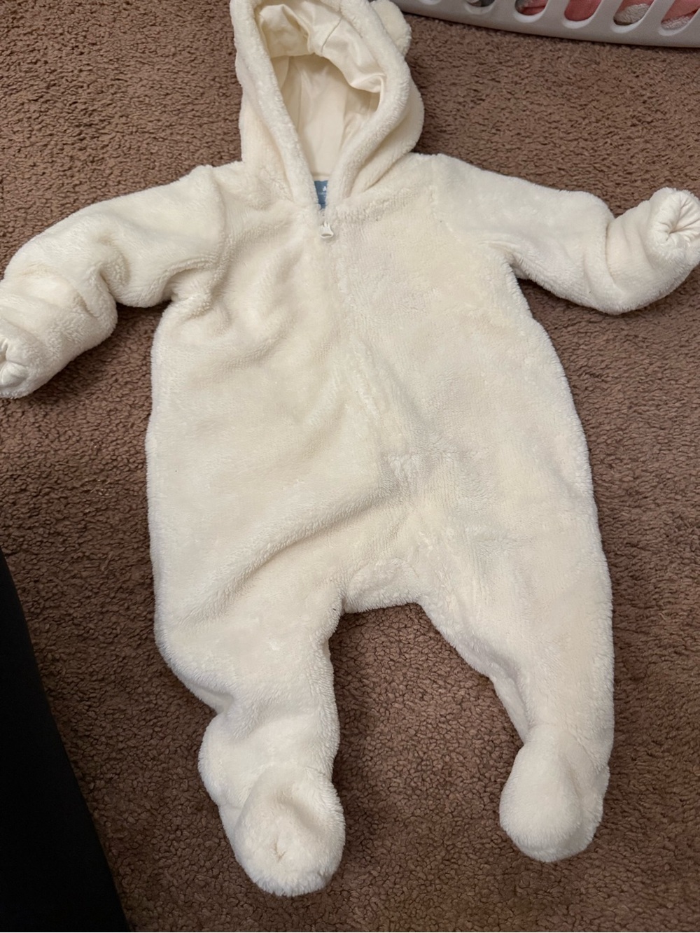 GAP Plush Cream Hooded Baby Footed One-Piece